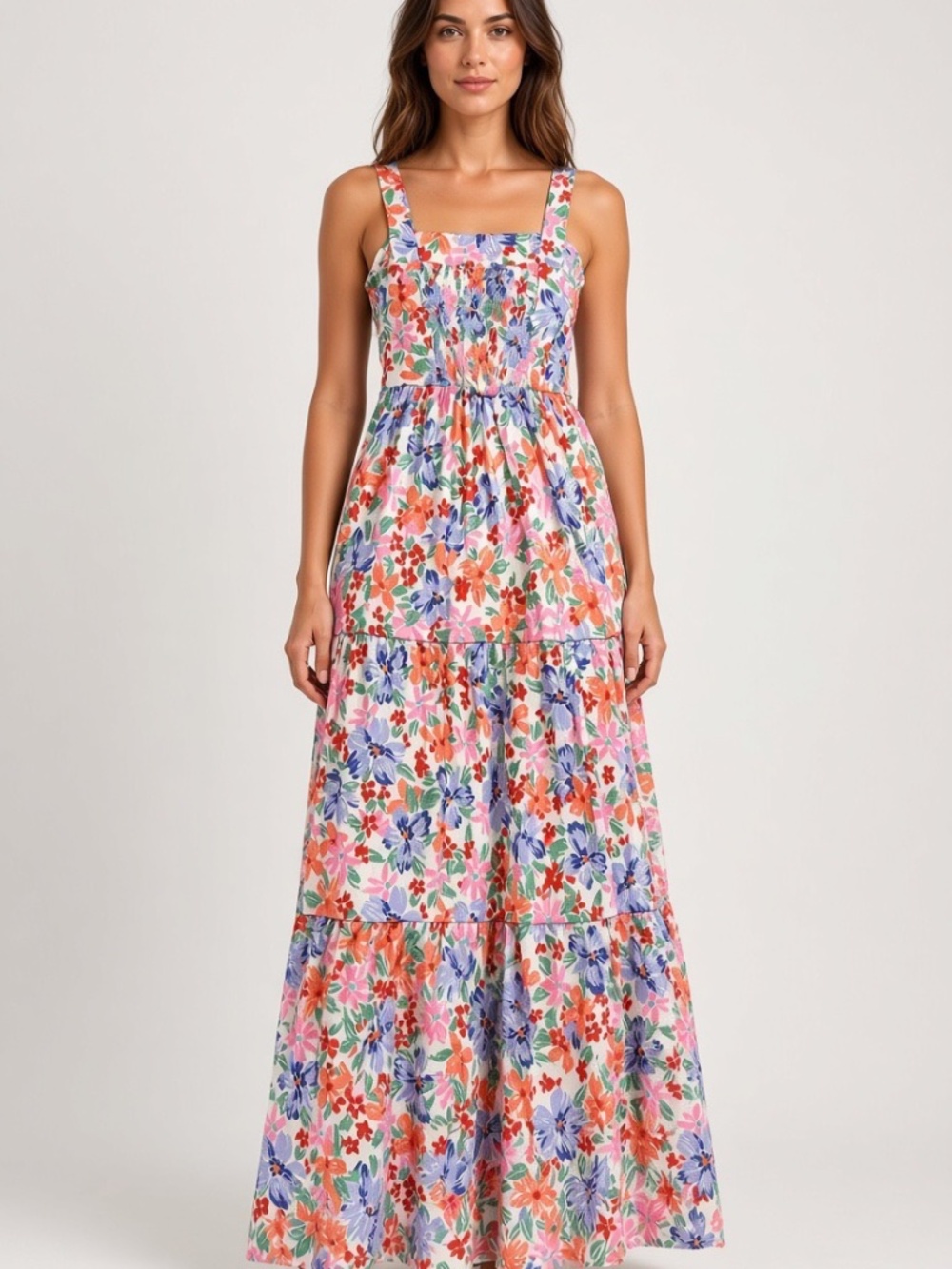 Woman's Floral Print Tiered Maxi Dress
